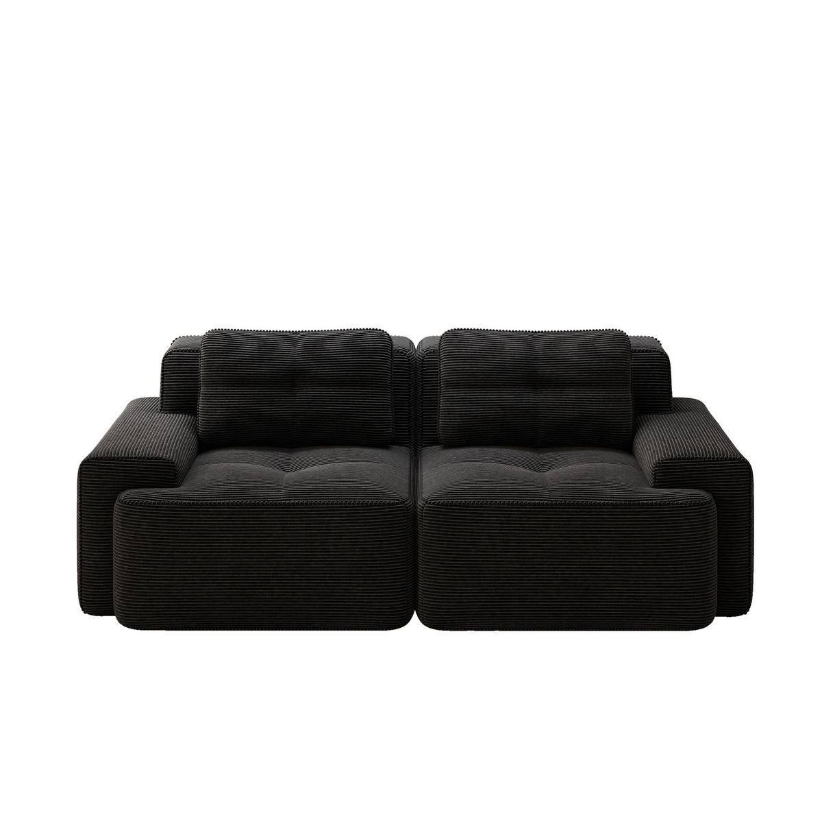 ECKSOFA 204/104/69 cm schwarz aus Cord mit 74 cm Tiefsitz und boneless Design - Schwarz, Textil (104/204cm) - OKWISH