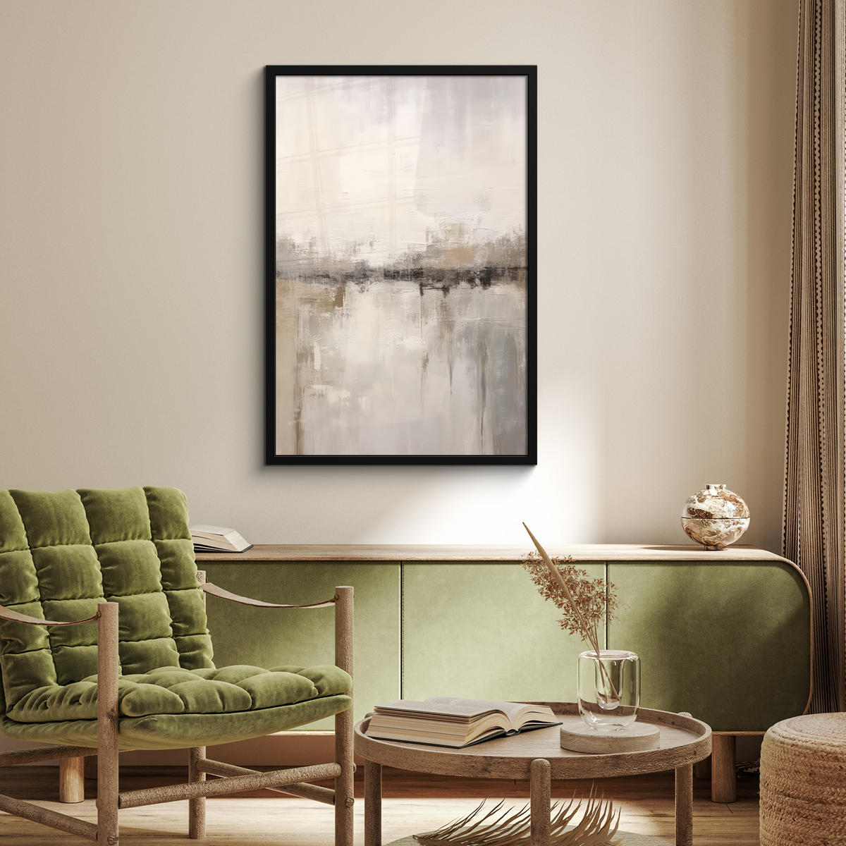 POSTER MIT RAHMENGERAHMTES BILD Moderne Kunst - Abstrakt - Beige 60x90 cm - Beige, Papier (60/90cm) - MuchoWow