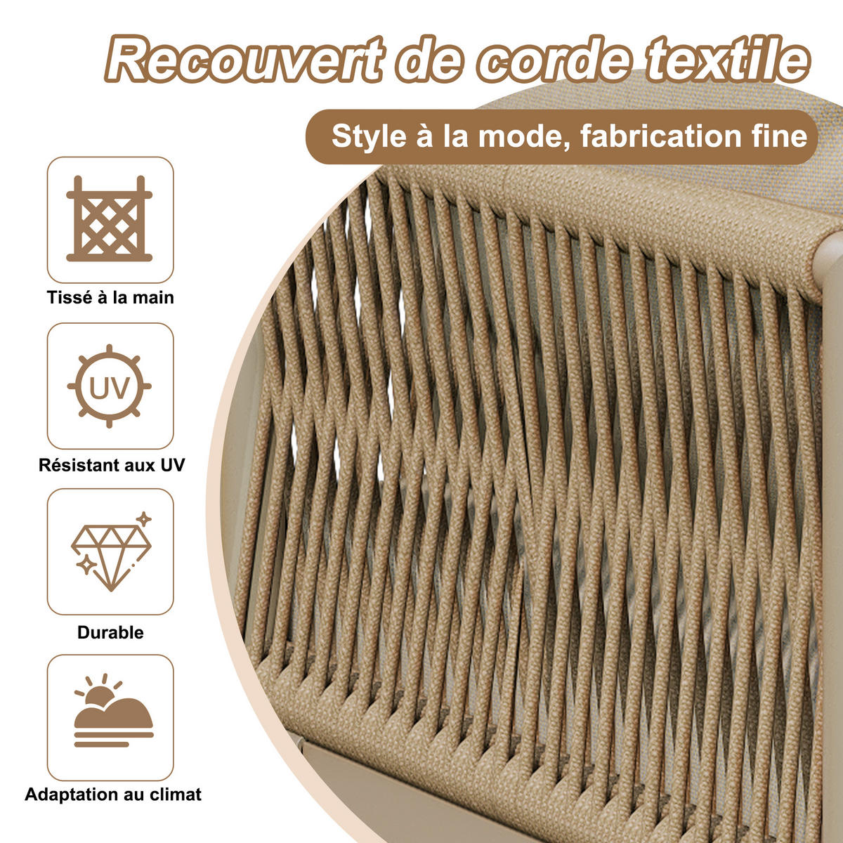 LOUNGESET L-Form Khaki 2 Sofas 1 Tisch Mit Verstellbaren Füßen - Hellbraun, Metall - FLIEKS