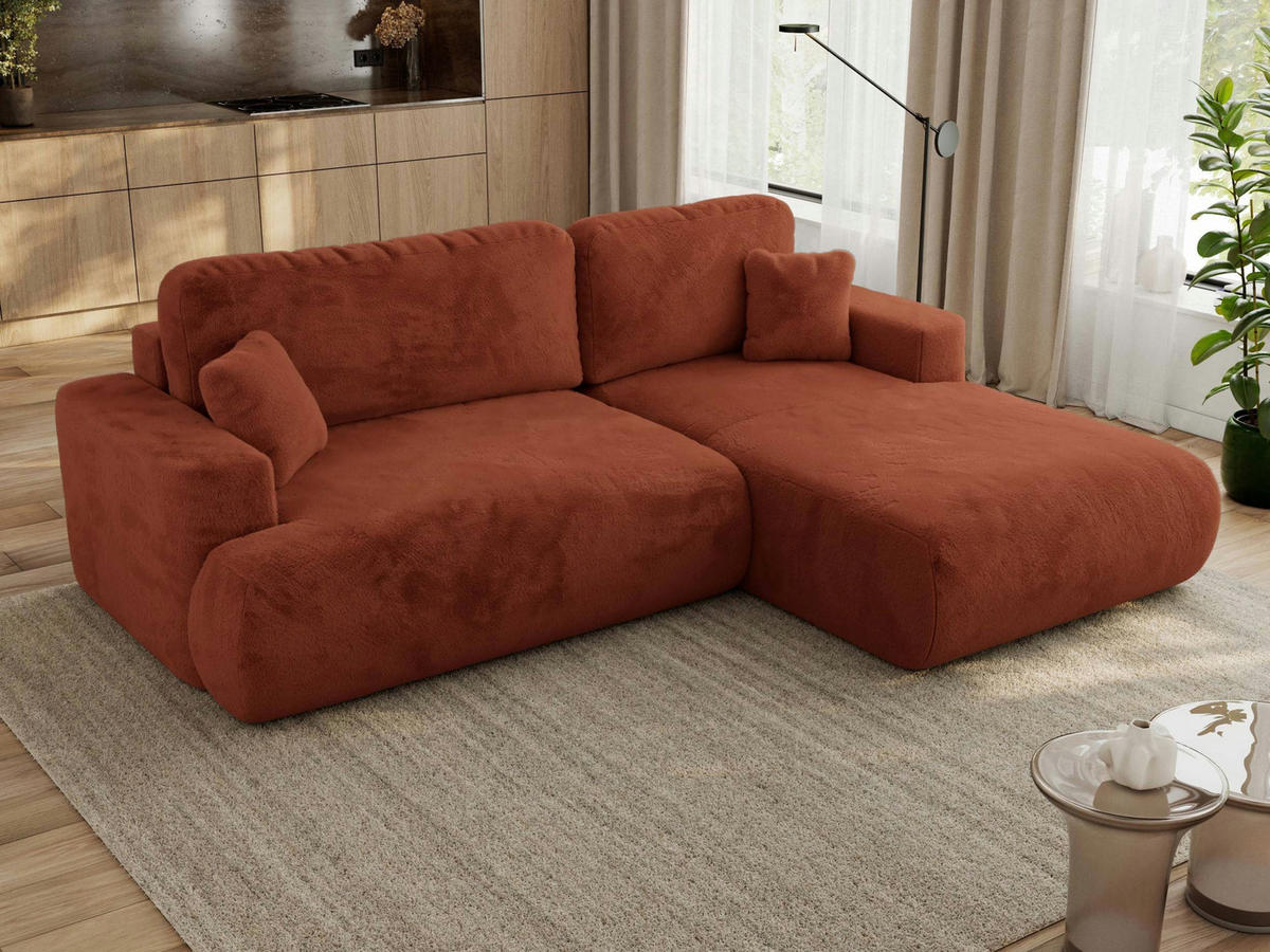 ECKSOFA OVO L Orange Plüsch - Rechts Seite - Schwarz/Orange, Kunststoff/Textil (195/271cm) - MKS