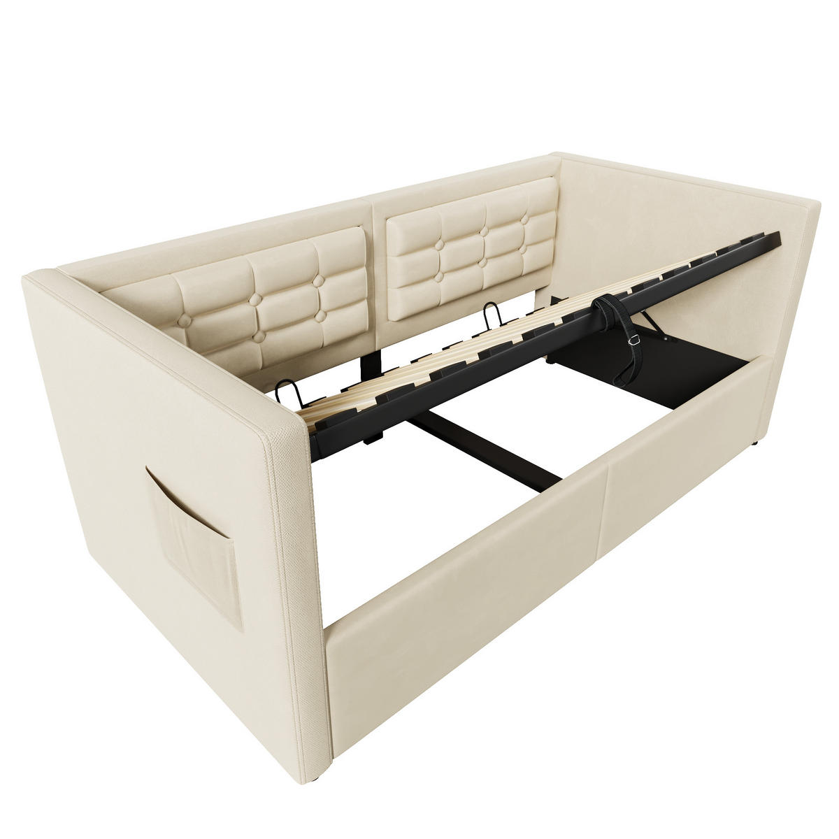KINDERBETT 90/200 cm DE-00533, in Beige, hydraulischem Stauraum - Beige, Metall (90/200cm) - ComfortXL