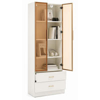 BADSCHRANK in Weiß Highboard mit LED-Lichtleiste Glastür 2 große Schubladen 2 Türen , B75/T34.5/H170cm - Weiß, Glas/Holzwerkstoff (75/170/34.5cm) - STILVORA