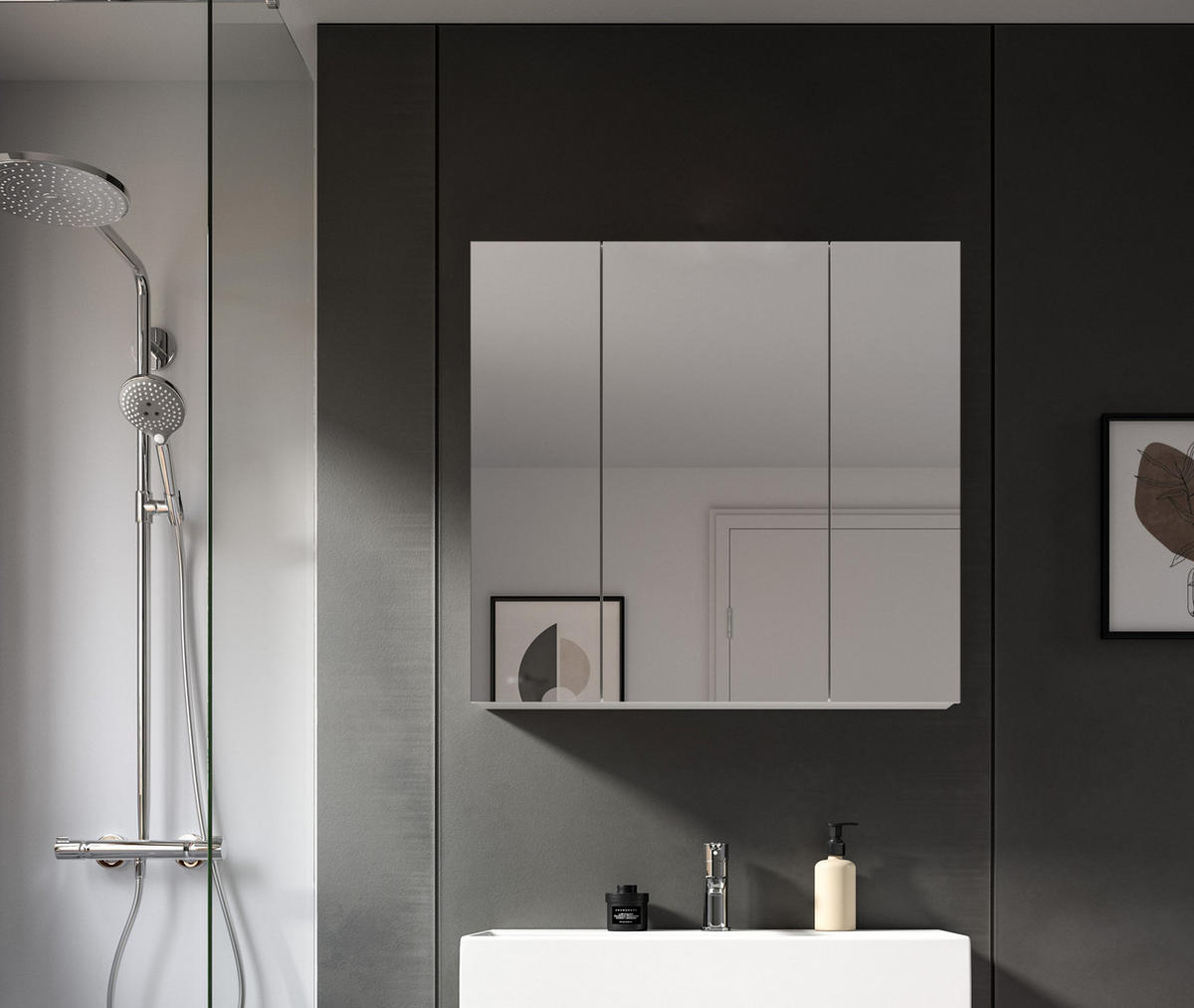 SPIEGELSCHRANK Vira Bad in weiß Melamin und weiß hochglanz B/H/T: 82x77x18 cm - Weiß, Holz (82/77/18cm)