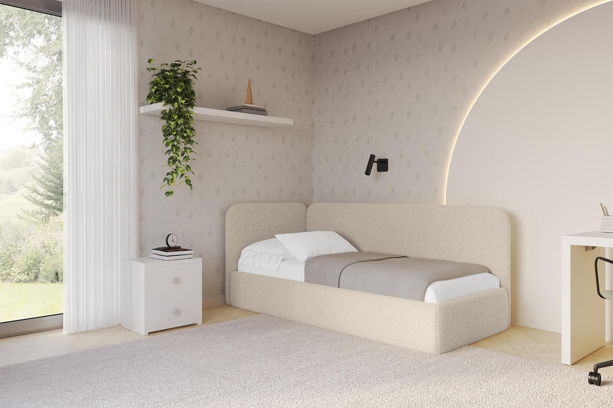 EINZELLBETT Jugendbett mit Bettkasten und Matratze H3/H4, Rechts - ELSY 80x200 Dunkelbeige - Taupe, Holzwerkstoff/Textil (80/200cm) - ALTDECOR