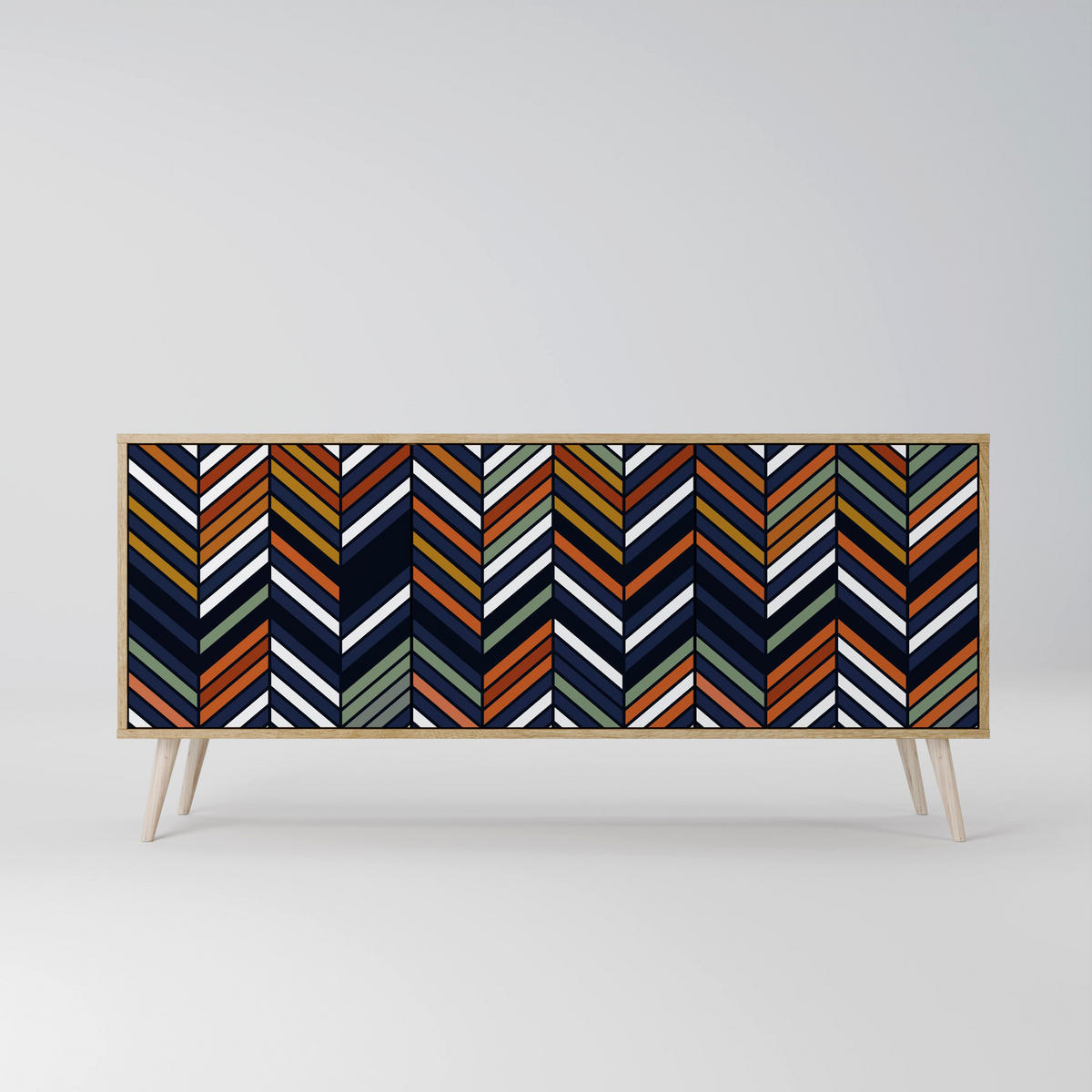 SIDEBOARD VIBRANT PATCHWORK, Eicheneffekt, 164,5x42x77,5 cm, 3 Türen - Eichefarben/Buchefarben, Holzwerkstoff/Buchenholz (164.5/77.5/42cm) - SpaceRebels