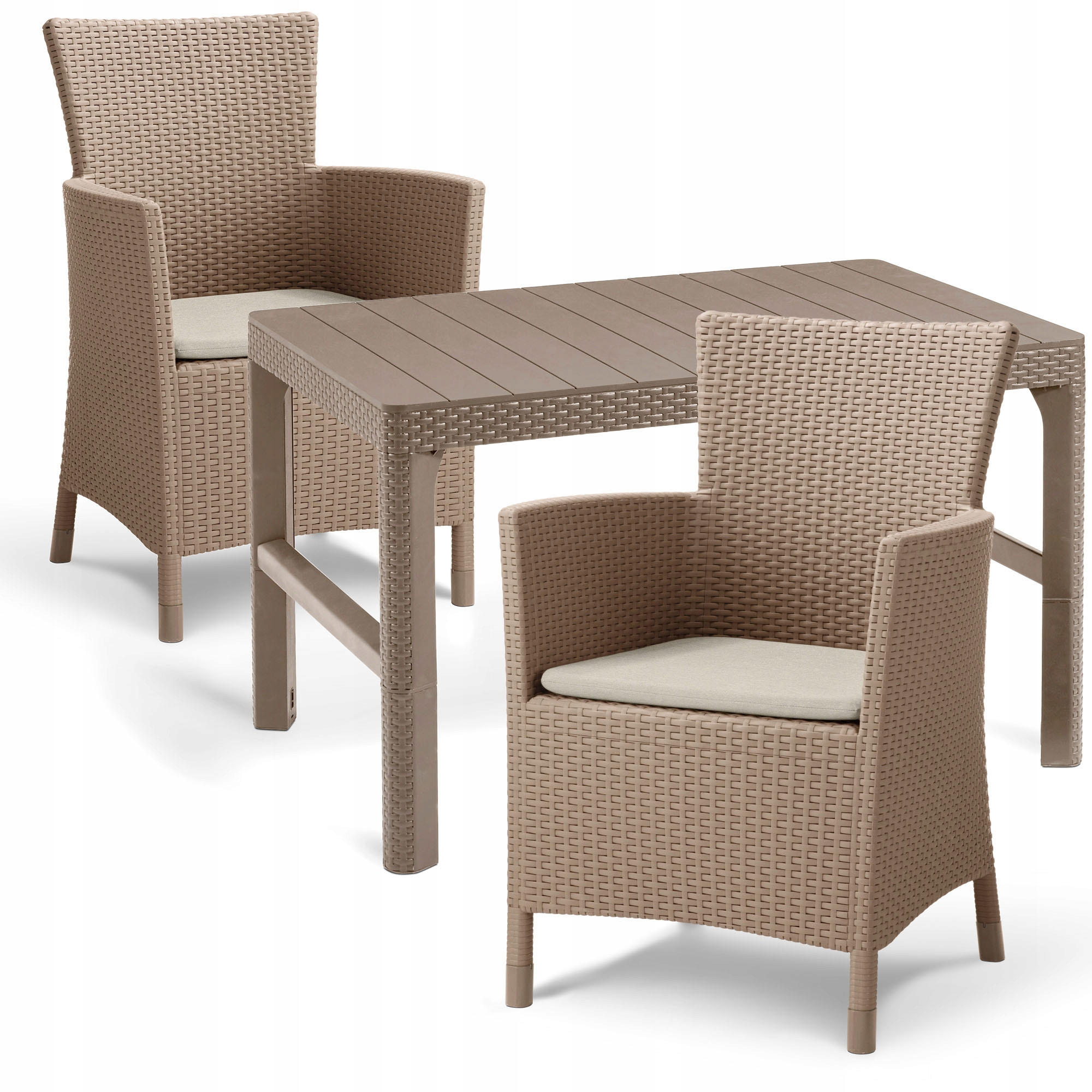 GARTENMÖBEL-SET 2 Stühle + Tisch, beige - Beige, Kunststoff (60/62cm) - KADAX