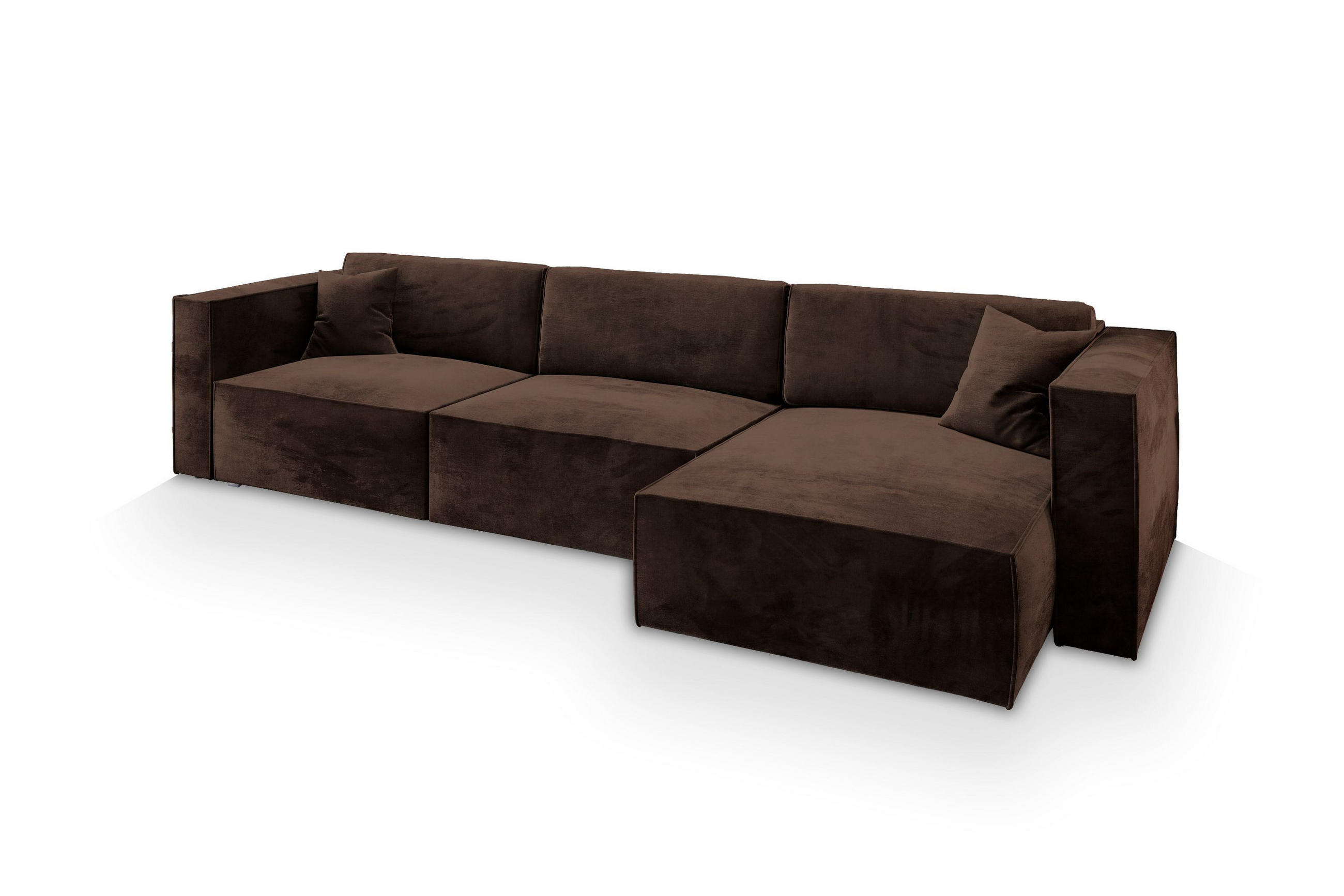 ECKSOFA TOLMO M Braun Velours-Stoff mit Schlaffunktion - Braun, Holz (347/148cm) - MASSENO