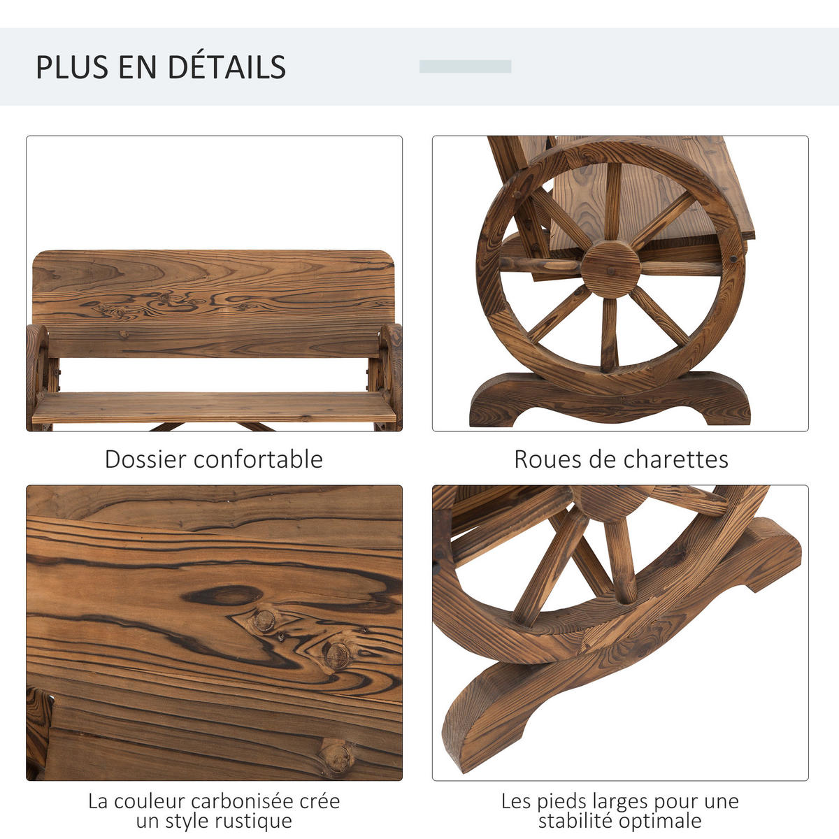 GARTENBANK DE-17761 3-Sitzer mit Wagenrädern & Lattenrost Carbonisiert - Braun, Holz (114/80/58cm) - ComfortXL