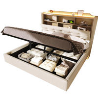 POLSTERBETT 140/200 cm mit LED-Lichtleiste, USB- und Typ-C-Anschlüssen, hydraulischem Stauraum und Staufächern, Beige - Beige, Textil (140/200cm) - Redom