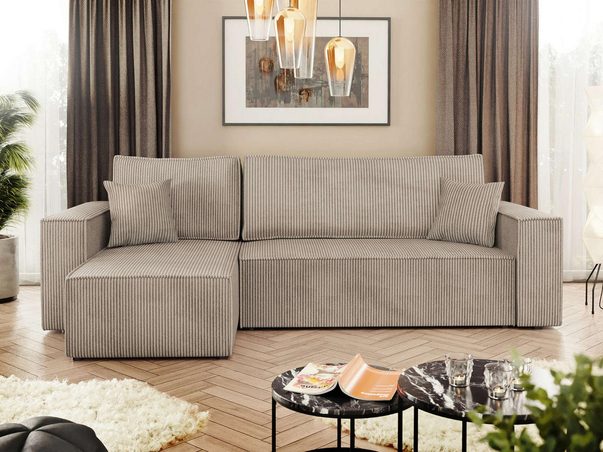 ECKSOFA Karl Cord - Beige/Schwarz, Holz/Kunststoff (244/145cm) - MIRJAN24