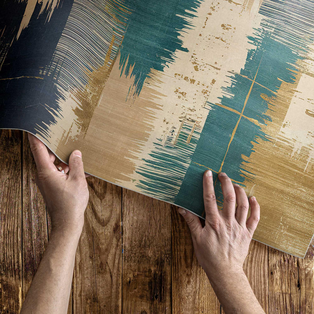 TEPPICH 150x225 cm Abstrakte Farbspuren Retro Effekt - Petrol, Kunststoff (150/225cm) - Wallfluent