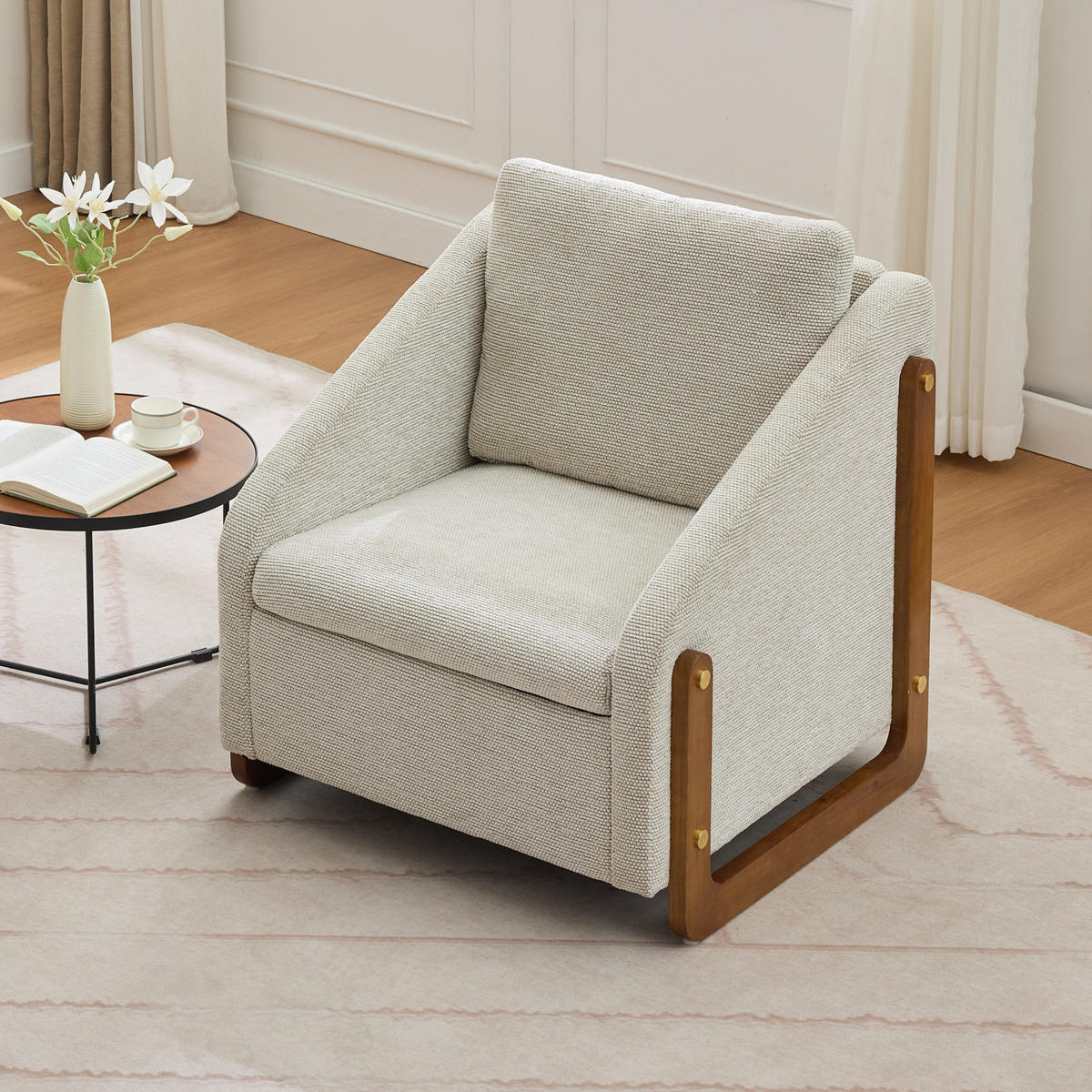 SESSEL 73,5/73,5/73,5 cm aus Chenille in Beige mit Holzarmlehnen - Beige, Textil (73.5/73.5/73.5cm) - BEAOK