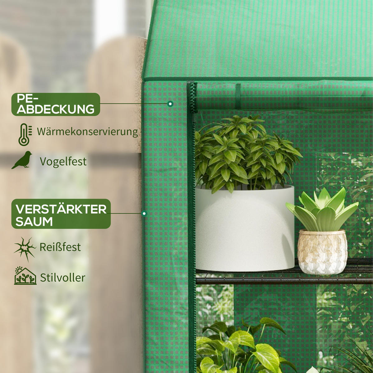 GEWÄCHSHAUS mit Regale Doppeltüren Pultdach, winterfest Foliengewächshaus - Grün, Metall (46/151/143cm) - Outsunny