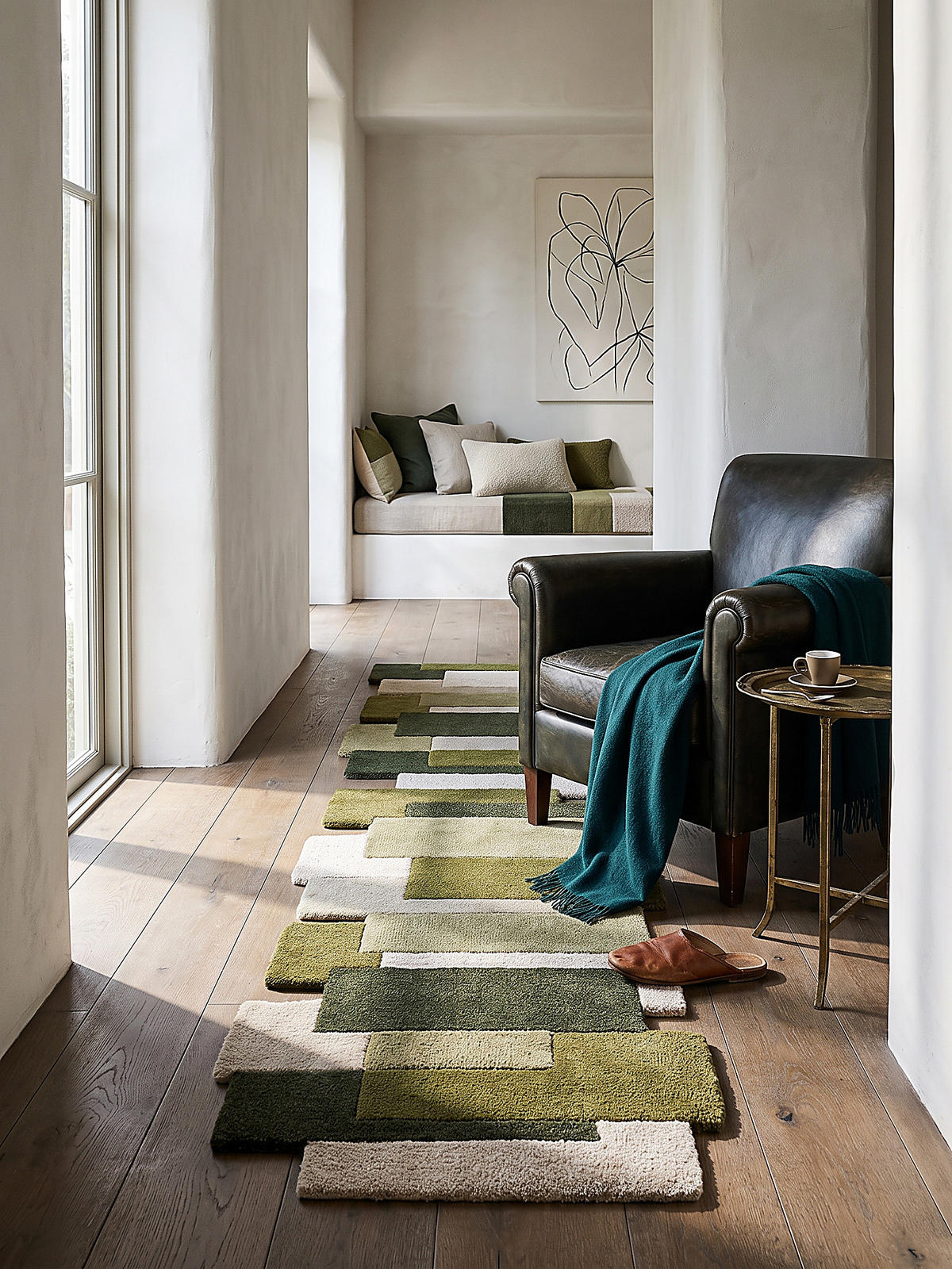 TEPPICHLÄUFER handgetuftet HALLEIN, Farbblöcke, Erdtöne-Grün, 60 x 230 cm - Grün, Textil (60/230cm) - KADIMA DESIGN