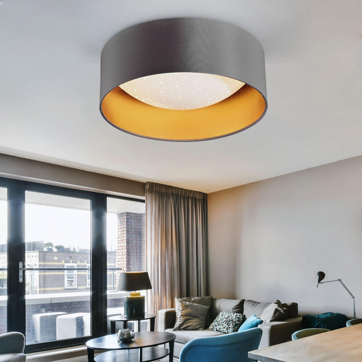 LED DECKENLEUCHTE Textil Grau Gold - Grau, Textil (32/32/11cm) - Briloner