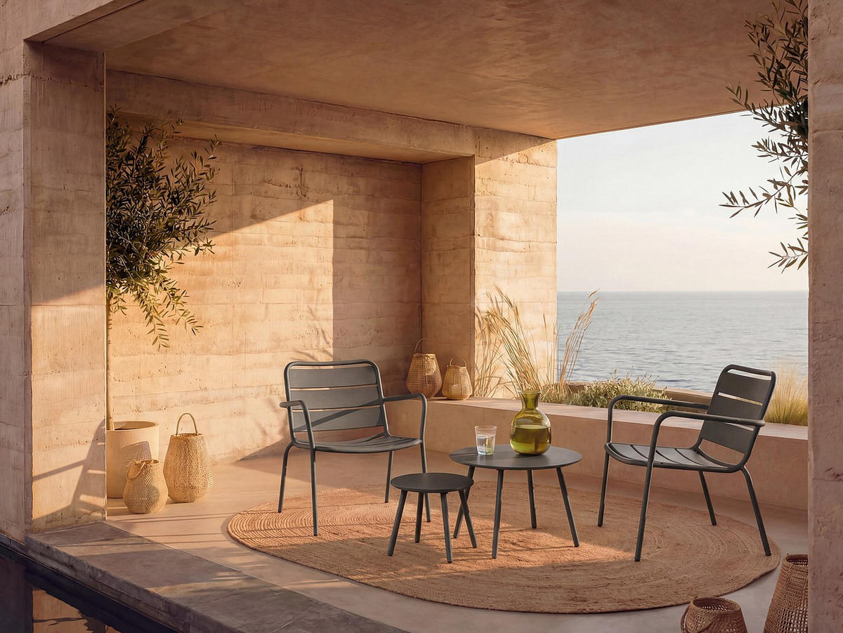 GARTENSITZGRUPPE im Set - 2 Personen-Sitzer - Metall - Anthrazitgrau - - Dunkelgrau, Metall - Vente-Unique