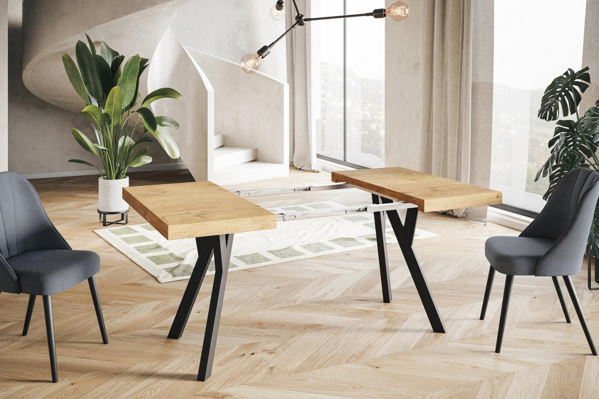 ESSZIMMERTISCH RICO, ausziehbarer Tisch110-210X110X77 cm, Farbe: LANCELOT, mit Holzbeinen in Farbe Schwarz - Beige/Schwarz, Holzwerkstoff (110/110/77cm) - Alpi-Möbel