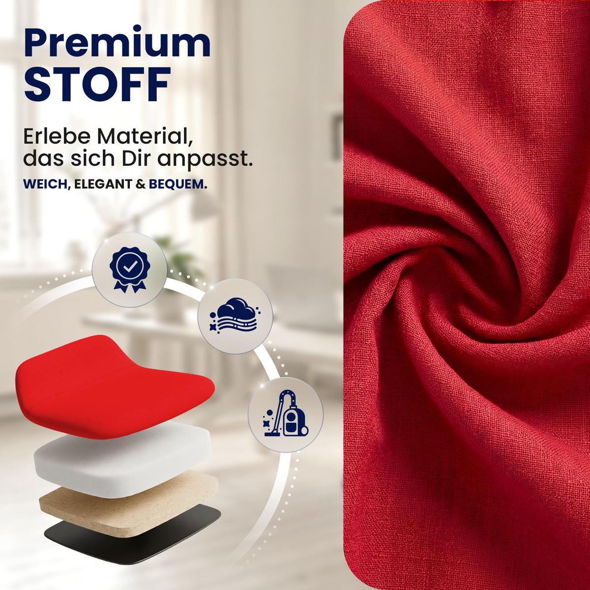 CHEFSESSEL Stoff Rot - Chromfarben/Rot, Textil/Metall (69.5/113/78cm) - CLP
