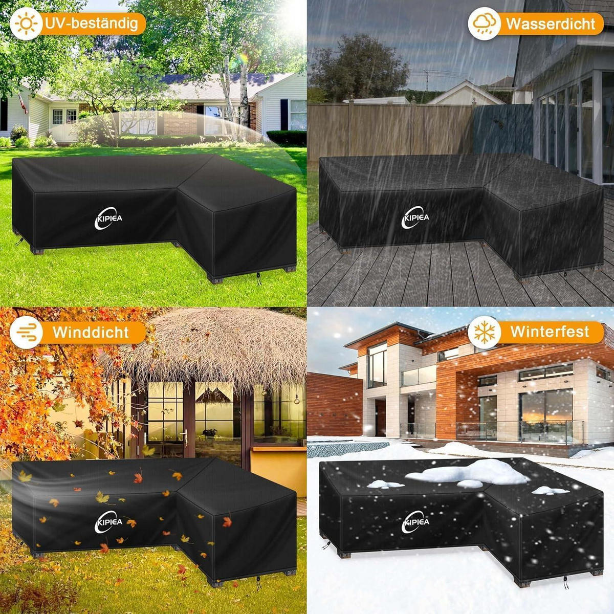 ABDECKUNG Loungemöbel L-Form Wasserdicht 198 x 147 x 85 cm - Schwarz, Kunststoff (147/85/198cm)
