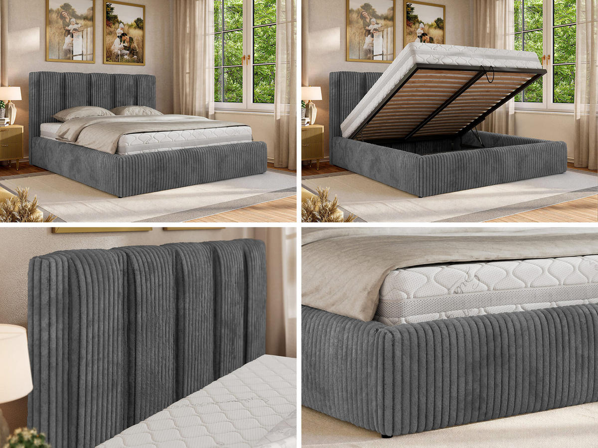 POLSTERBETT SAVINO CLASSIC 160/200 - Grau Cord - Schaum-Matratze - Grau, Textil (160/200cm) - MKS