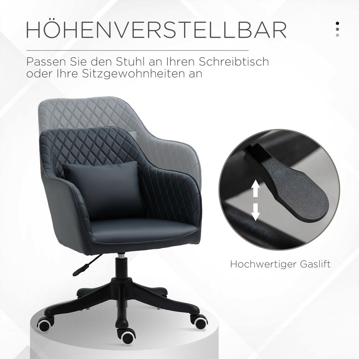 MASSAGE Bürostuhl Drehstuhl Arbeitstuhl mit Vibrationsfunktion Kunstleder Grau - Anthrazit, Leder (70/86/57cm) - Vinsetto