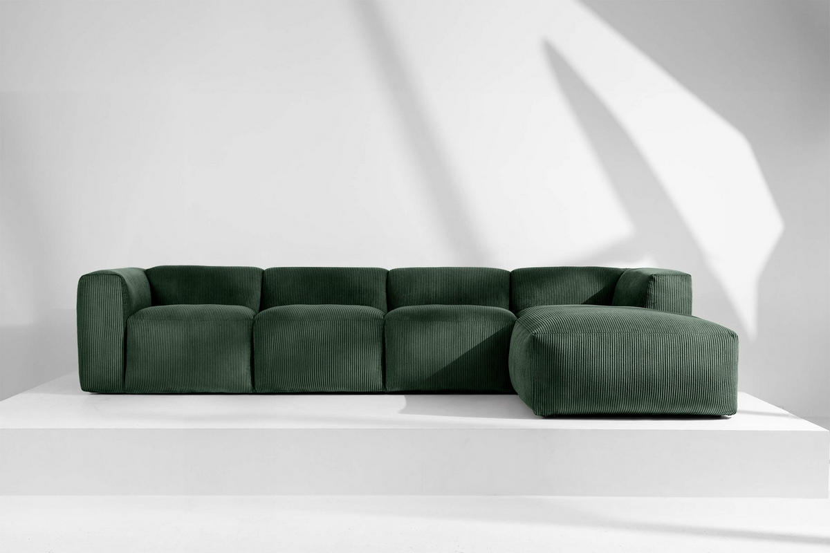 ECKMODULSOFA-RECHTS BUFFO 6-Sitzer mit extrem weicher Sitzfläche, Kordstoff, dunkelgrün - Dunkelgrün, Textil (377/180cm) - KONSIMO®