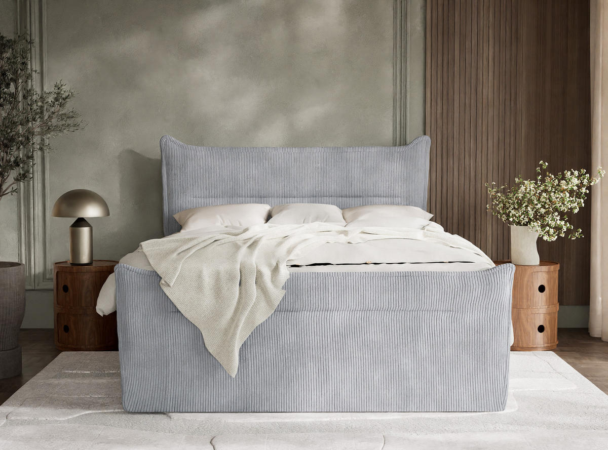 BOXSPRINGBETT Pelino 180/200 cm, in Hellgrau, Bettkasten, Matratze, Topper - Hellgrau/Schwarz, Holz/Holzwerkstoff (180/200cm) - Maison de Reve