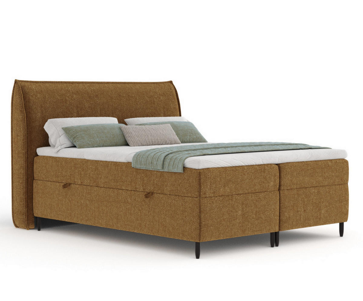 BOXBETT 160/200 cm Corvus, in Honigfarben, Matratze, Topper, Bettkasten, H4 = sehr fest - Schwarz/Honig, Holz/Holzwerkstoff (160/200cm) - Maison de Reve