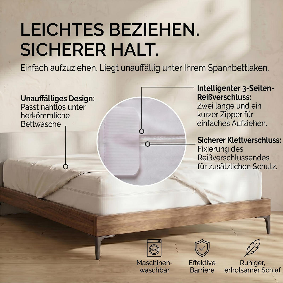 MATRATZENSCHONER wasserdicht extra hoch mit Reißverschluss 150/200 cm - Weiß, Textil - Homescapes