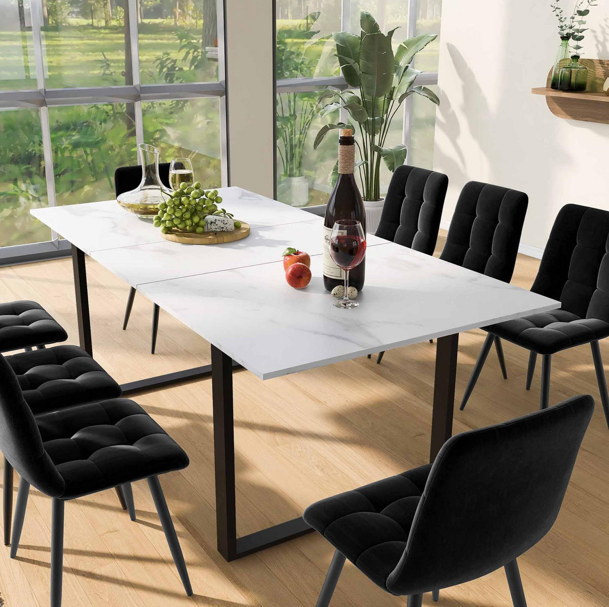 ROZKLÁDACÍ jídelní stůl 140/180 x 80 x 75 cm s nastavitelnými nožkami a deskou v mramorovém dekoru, Bílá - bílá, kompozitní dřevo (140/80/75cm) - Redom