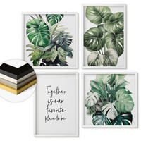 WANDBILDER 4er-Set - 50x50 cm & 40x60 cm Weißer Rahmen - Dekoration aus grünen tropischen Blättern - Weiß, Kunststoff (50/50cm) - ArtPrintCave
