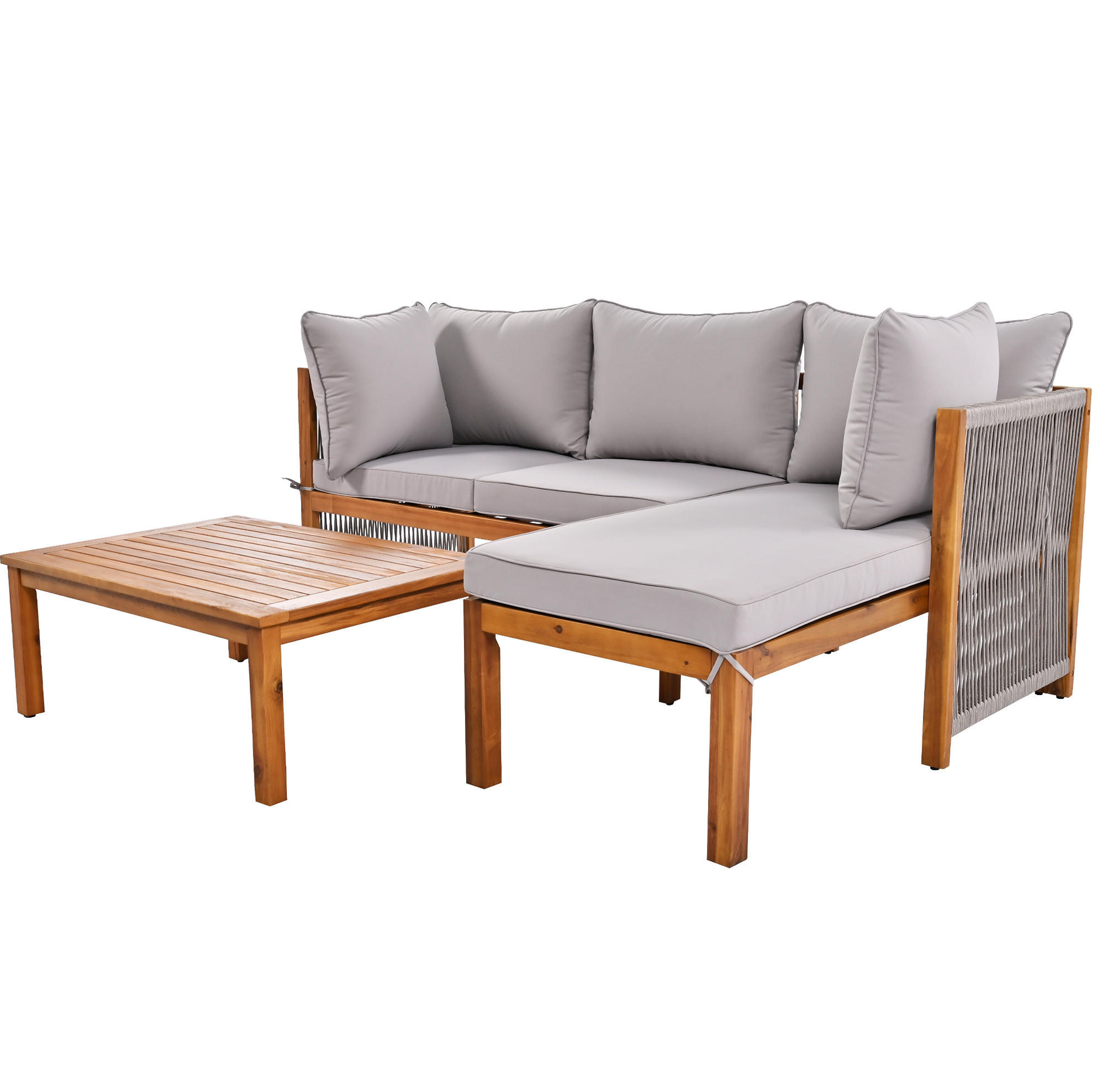 GARTEN-LOUNGEMÖBEL 3-tlg. Akazienholz Grau mit Tisch - Grau, Holz - Beauniv