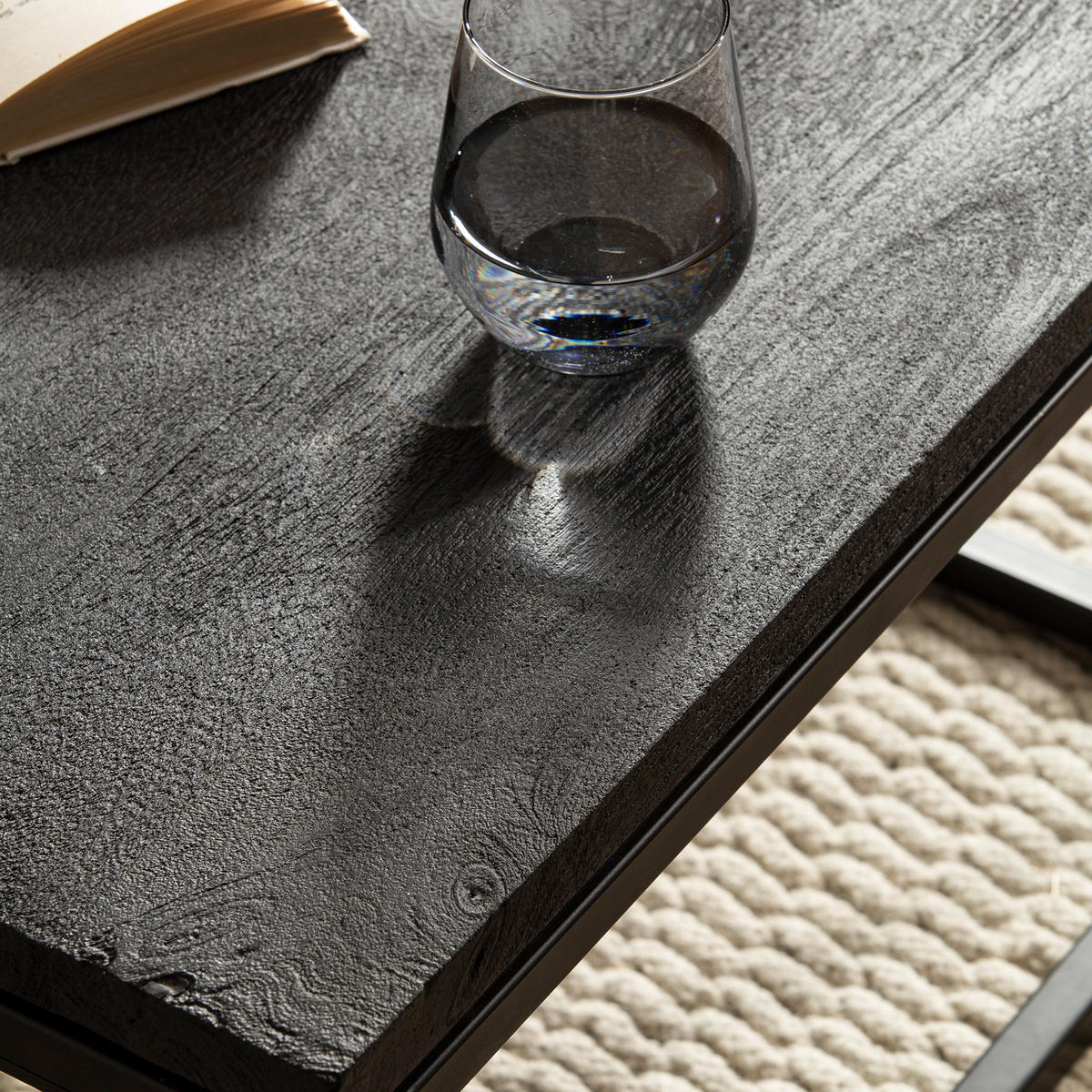 COUCHTISCH aus Mango Massivholz und Metall, Quadratisch, Natürliche Holzmaserung, Schwarz 60 x 60 x 35 cm - Schwarz, Holz/Metall (60/60/35cm) - KADIMA DESIGN