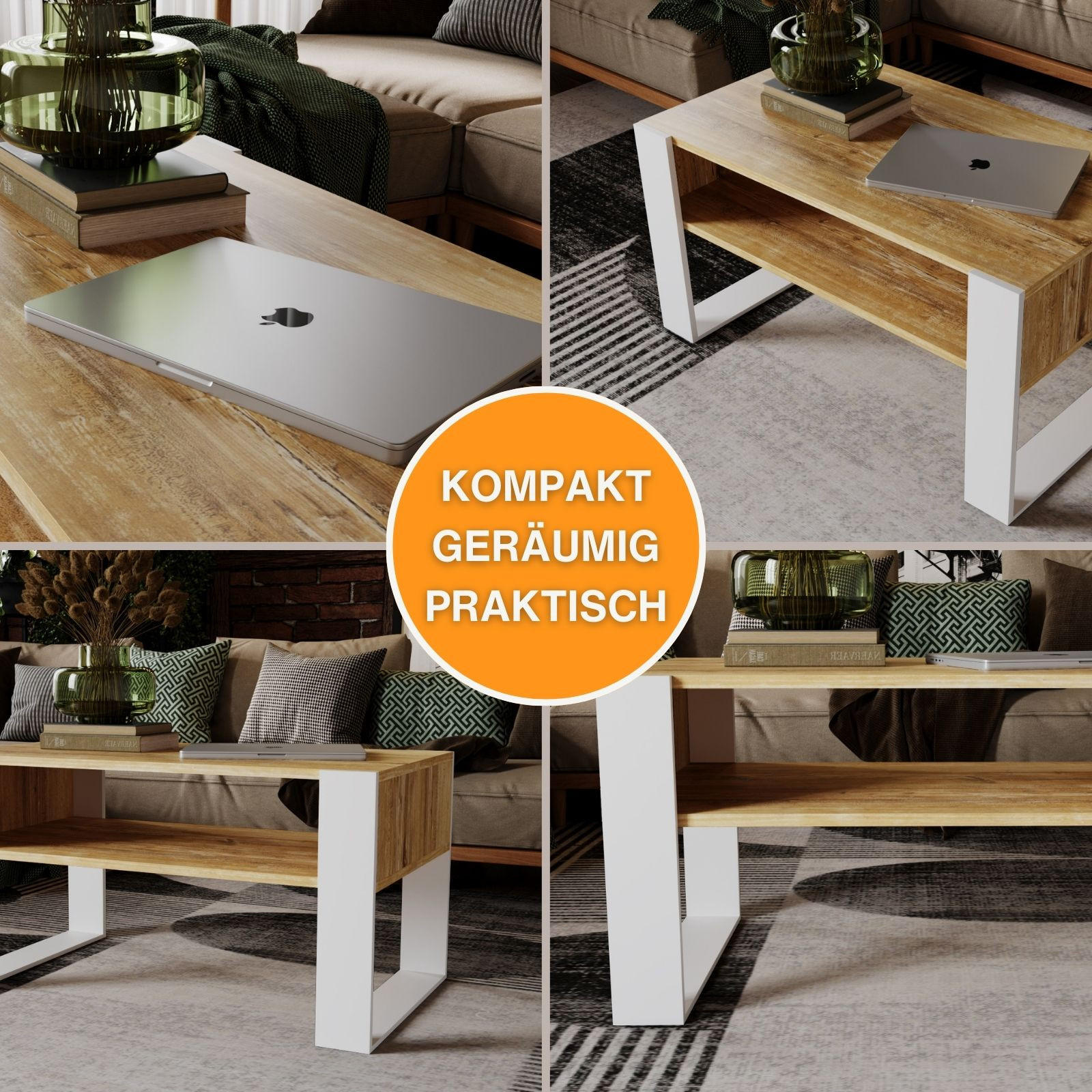 COUCHTISCH Karo92 92/45/53,6 - Kiefer Milford/Weiß, Holzwerkstoff (54/92/45cm) - RAUMHIRSCH FURNITURE