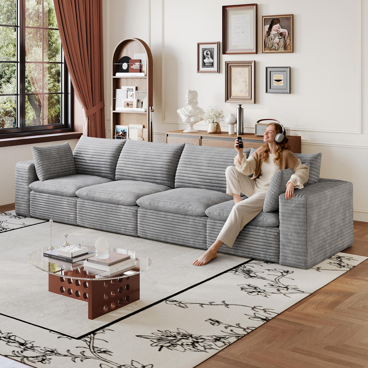 4-SITZER-SOFA DE-34773 mit abnehmbare Polsterung Grau - Grau, Textil (90/60/340cm) - ComfortXL