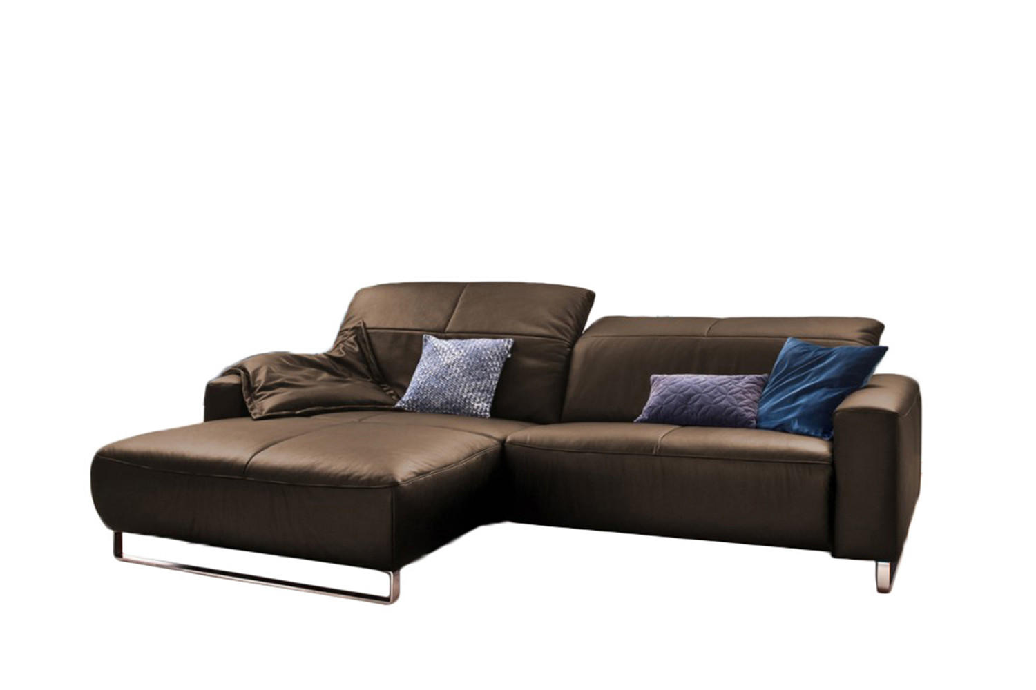ECKSOFA MIT SITZTIEFENVERSTELLUNG YORK Walnuss Dekor Leder - Silberfarben/Walnussfarben, Leder (284/180cm) - KAWOLA
