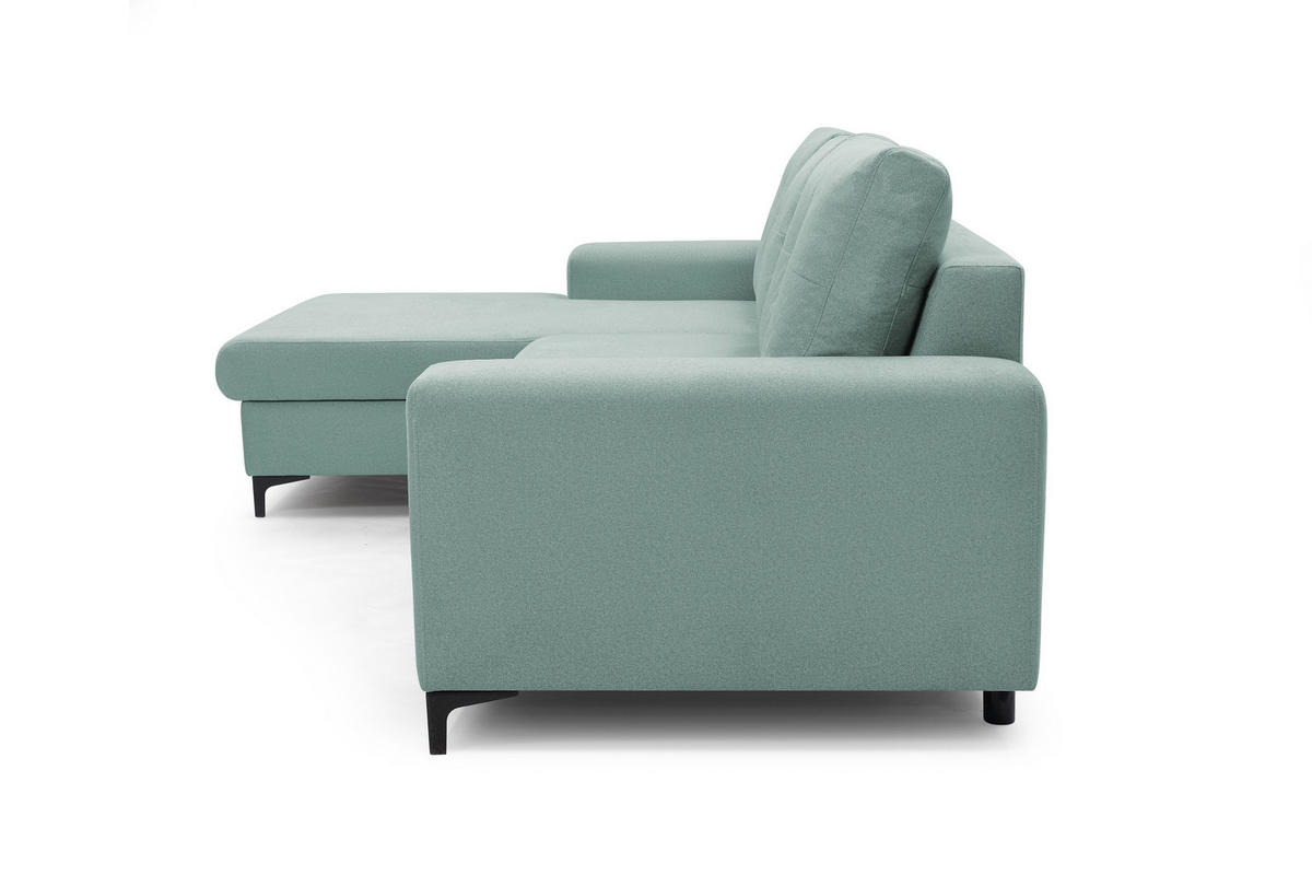 ECKSOFA AVRA L-förmig, mit Stauraumbehälter-in RINO-Stoff, Komfort & Eleganz, lose Rückenkissen, freistehend, LINKS 165x251x85 cm Light green - Hellgrün, Holz/Textil (165/251cm) - DomoHome