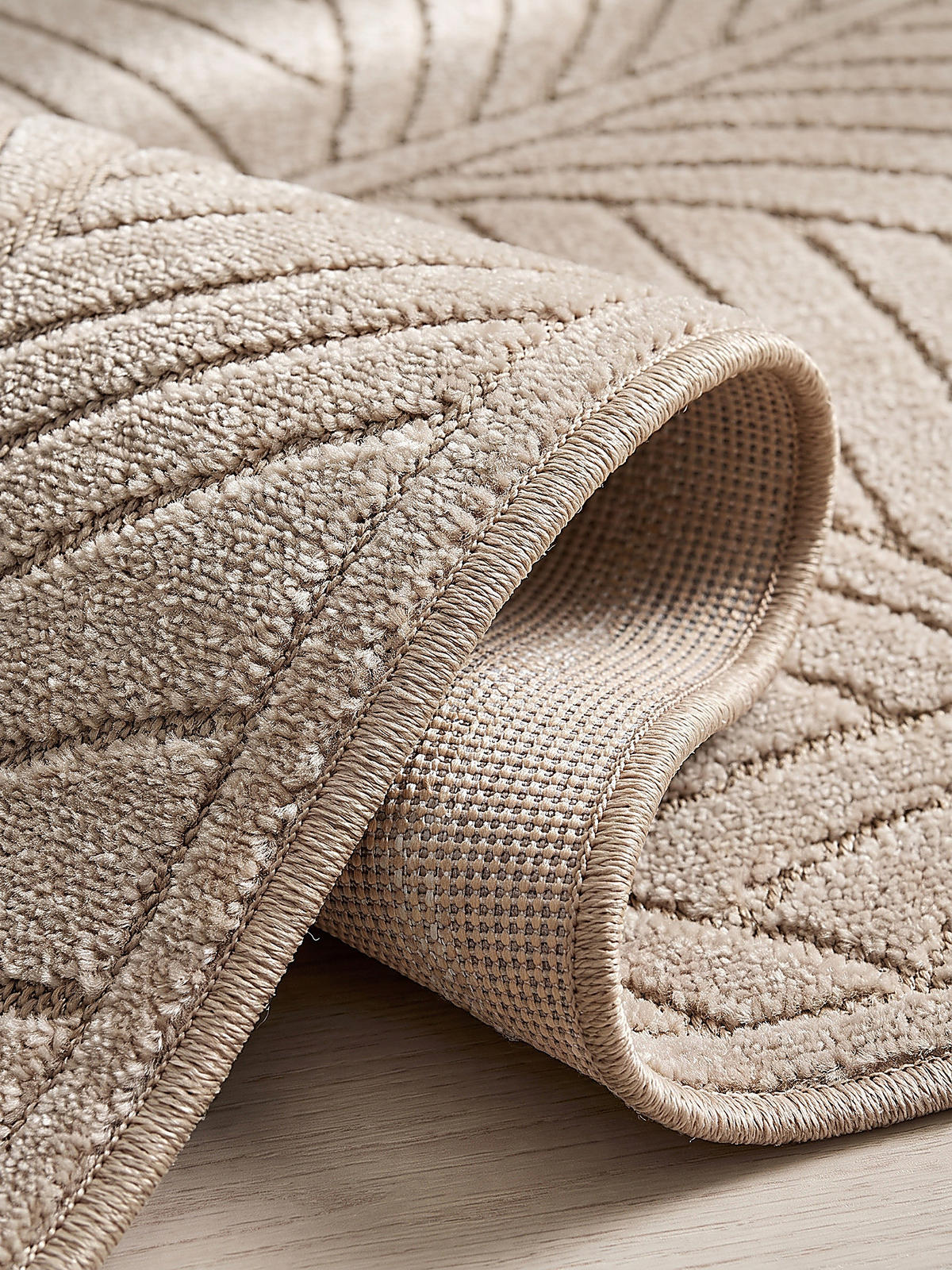 TEPPICH Outdoor, Fußbodenheizung-geeignet, mit Blattmotiv, ENGADIN in Beige, 120 x 170 cm - Beige, Textil (120/170cm) - KADIMA DESIGN