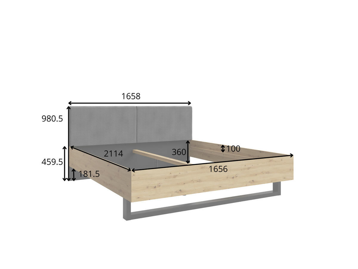 BETT URSENA – 160×200 cm - mit Bettkasten und Gasdruck-Hebebeschlag Schwarz Graphit / Artisan Eiche - Schwarz/Eiche Artisan, Holzwerkstoff (160/200cm) - Milaros Markt