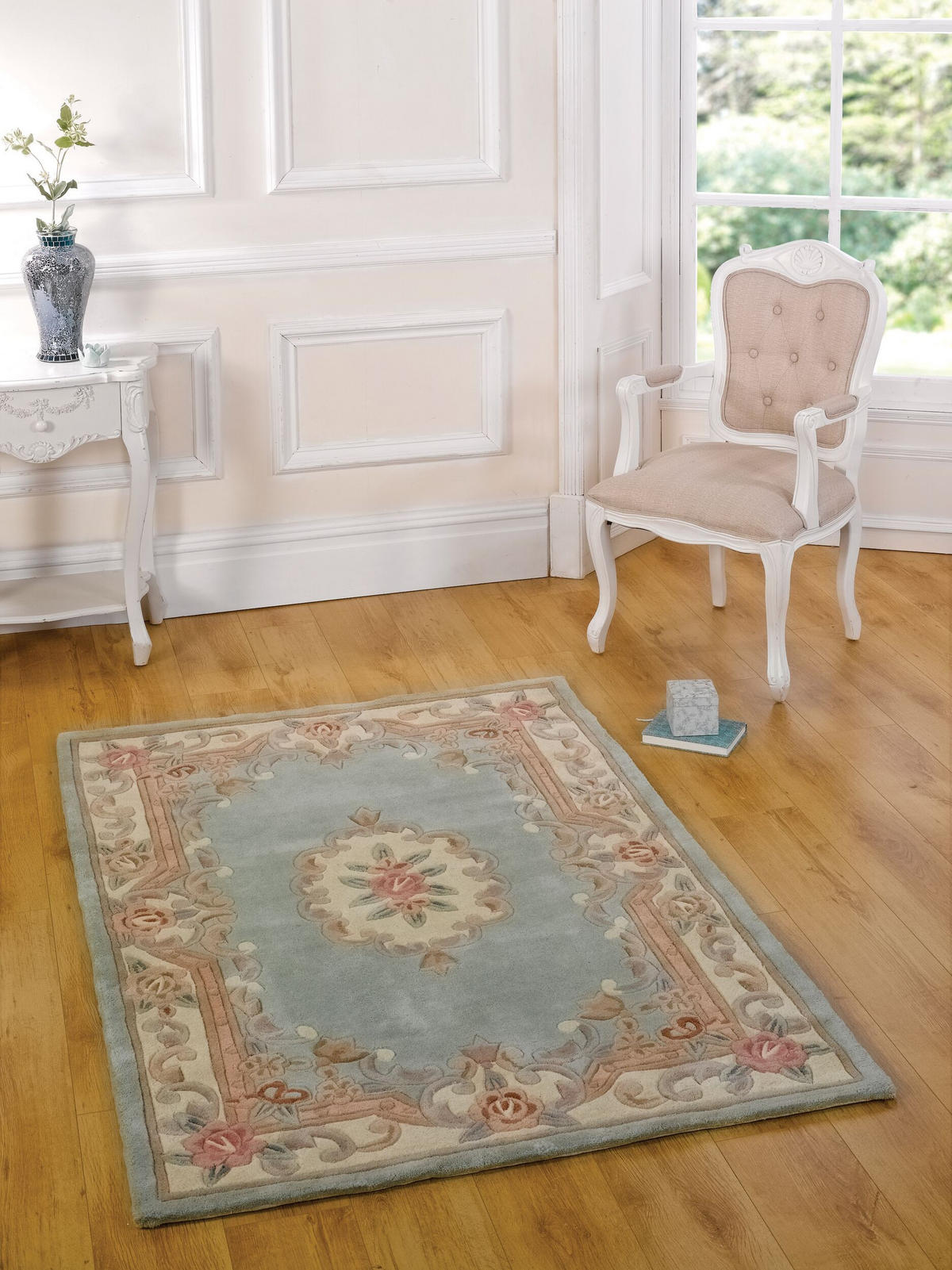 WOLLTEPPICH Aubusson-Muster handgeknüpft BEAULY, Grün-Beige 120x180 cm - Grün, Textil (120/180cm) - KADIMA DESIGN