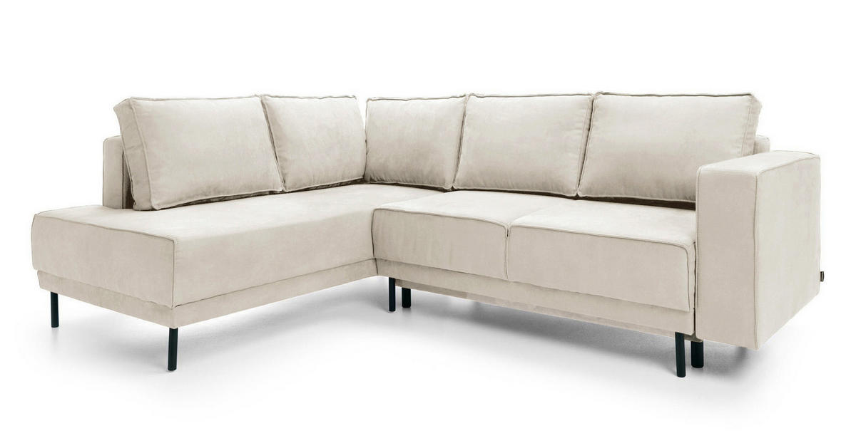 ECKSOFA Rodario Hellbeige Velours - Ecru/Schwarz, Textil/Metall (247/187cm) - Selsey