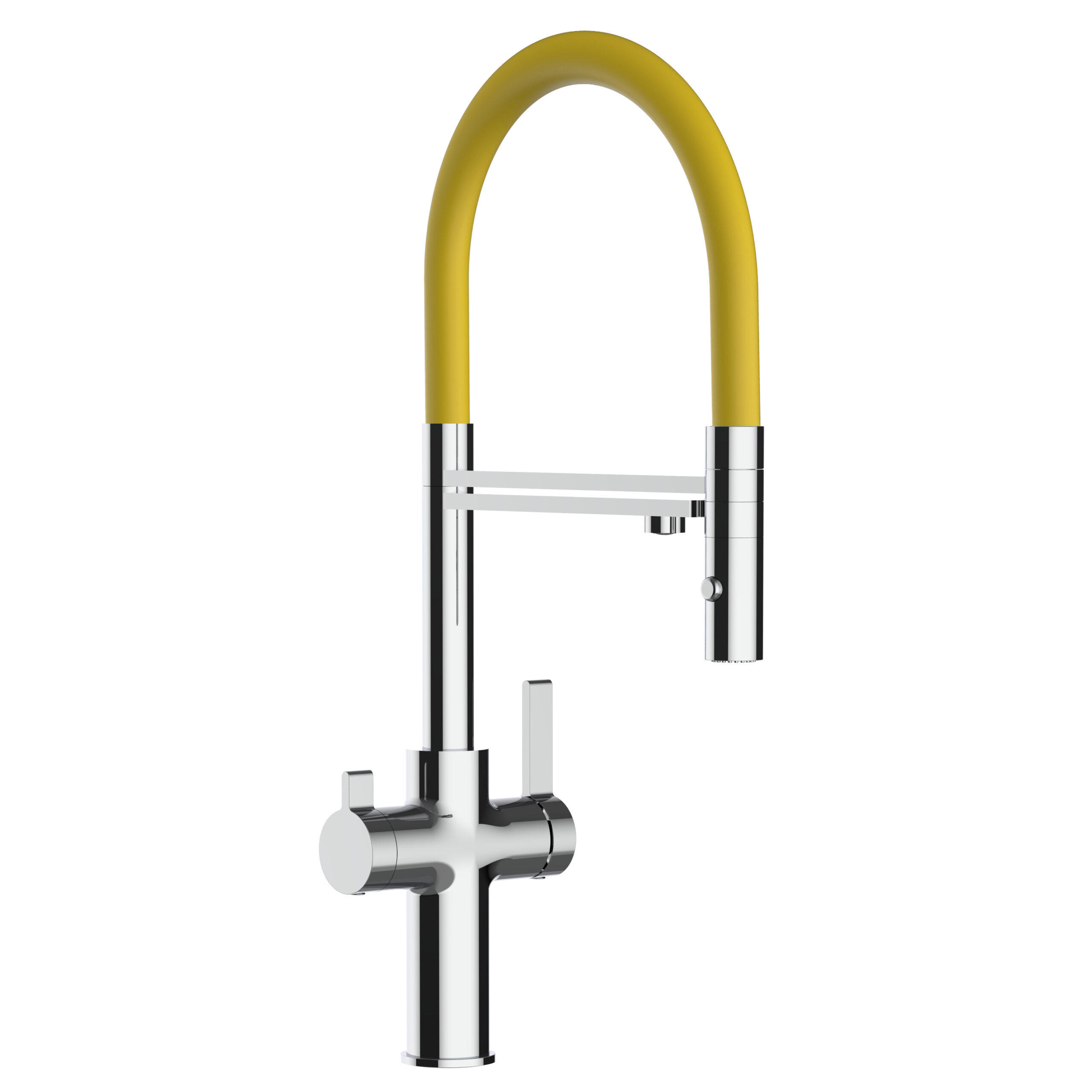 3-WEGE-KÜCHENARMATUR, Verchromt und Gelb, 2-Strahl-Brause - Gelb, Metall (20.61/48/20.61cm) - VIZIO