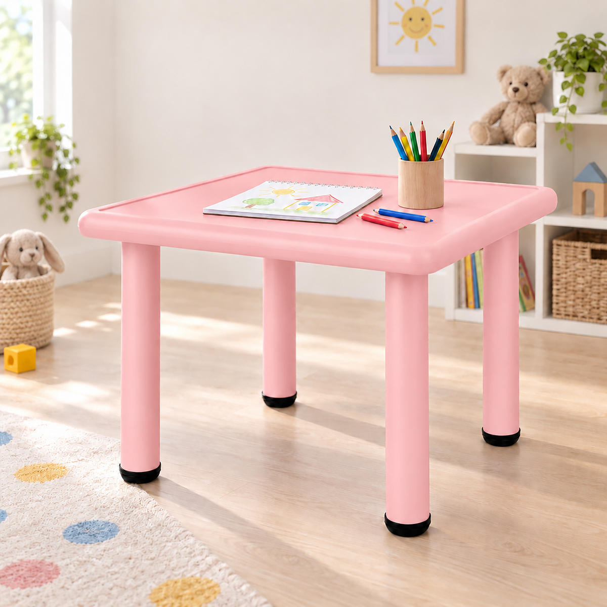 KINDERTISCH Rosa Indoor Outdoor Kunststoff Aluminium 52x62 cm - Pink, Kunststoff/Metall (62/52/62cm) - Relaxdays
