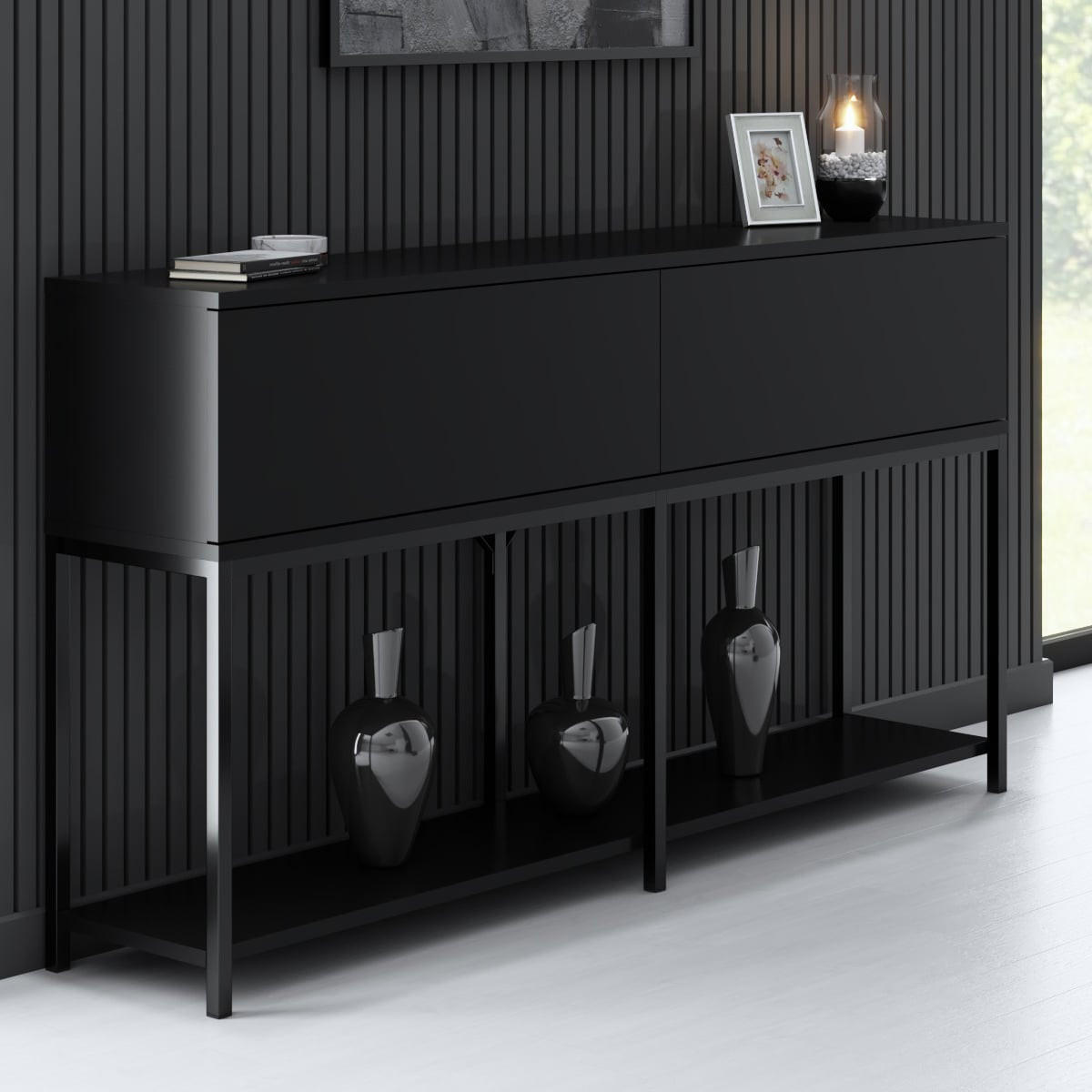 KONSOLE 2 Schwingtüren L150 cm - Lord - Anthrazit/Schwarz, Holzwerkstoff (150/30/80cm) - Calicosy