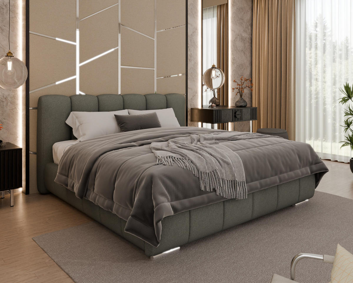 POLSTERBETT Zaira 180x200cm – Elegantes Polsterbett für modernen Wohnstil , ohne matratze, grau - Grau, Holz (180/200cm) - Homesy