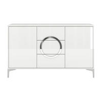 SIDEBOARD Eva, Weiß, Silberne Akzente, Hochglanz - Weiß Hochglanz/Silberfarben, Holzwerkstoff/Metall (138/83/38cm) - Kayani
