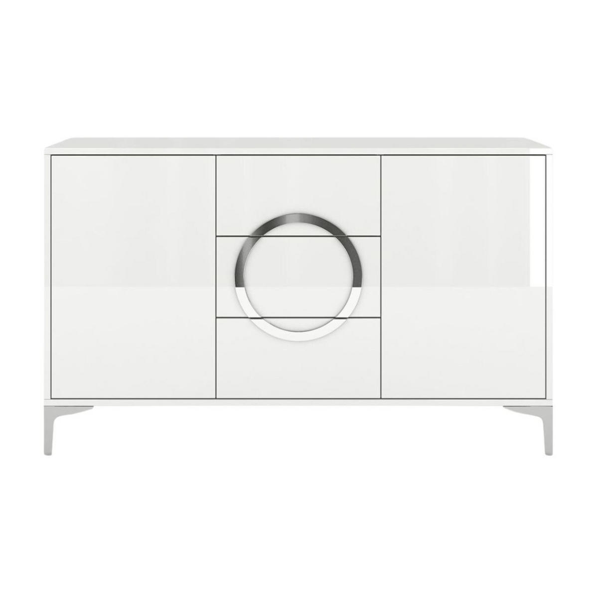 SIDEBOARD Eva, Weiß, Silberne Akzente, Hochglanz - Weiß Hochglanz/Silberfarben, Holzwerkstoff/Metall (138/83/38cm) - Kayani
