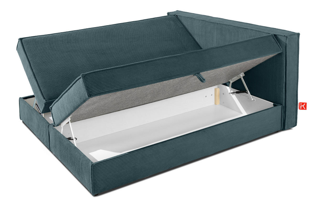 BOXSPRINGBETT ROTI mit Stauraum, blau - Blau/Schwarz, Holz/Holzwerkstoff (140/200cm) - KONSIMO®