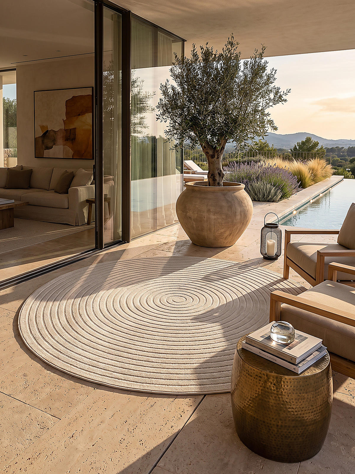 TEPPICH Outdoor Abstrakt MEZEN Polypropylen Beige 160 x 160 cm - Beige, Textil (160/160cm) - KADIMA DESIGN