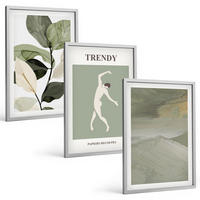 BILDER SET 3er Set - 40x60 cm Silberner Rahmen - Abstrakte Pflanzensilhouettenmuster - Silberfarben, Kunststoff (40/60cm) - TULUP